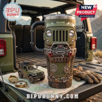 Jeep Trail Rated Olive Drab 3D Sculpted Handle Tumbler