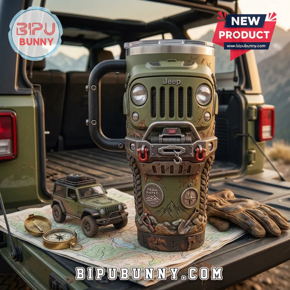 Jeep Trail Rated Olive Drab 3D Sculpted Handle Tumbler Jeep Trail Rated Olive Drab 3D Sculpted Handle Tumbler