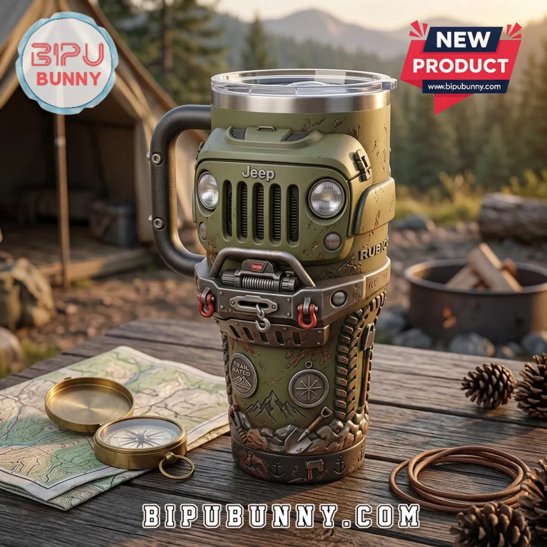 Jeep Trail Rated Olive Drab 3D Sculpted Handle Tumbler Jeep Trail Rated Olive Drab 3D Sculpted Handle Tumbler