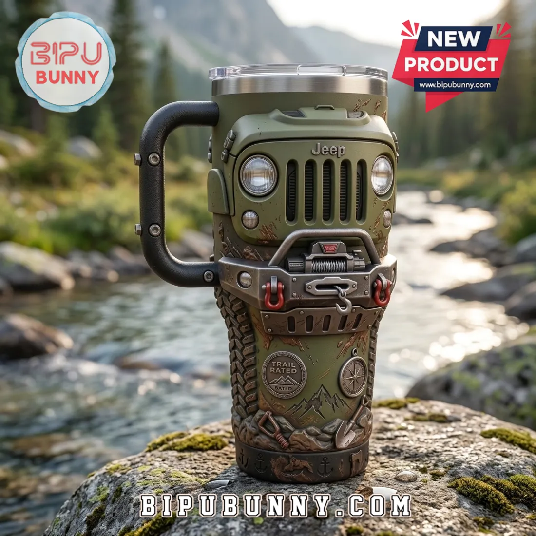 Jeep Trail Rated Olive Drab 3D Sculpted Handle Tumbler Jeep Trail Rated Olive Drab 3D Sculpted Handle Tumbler