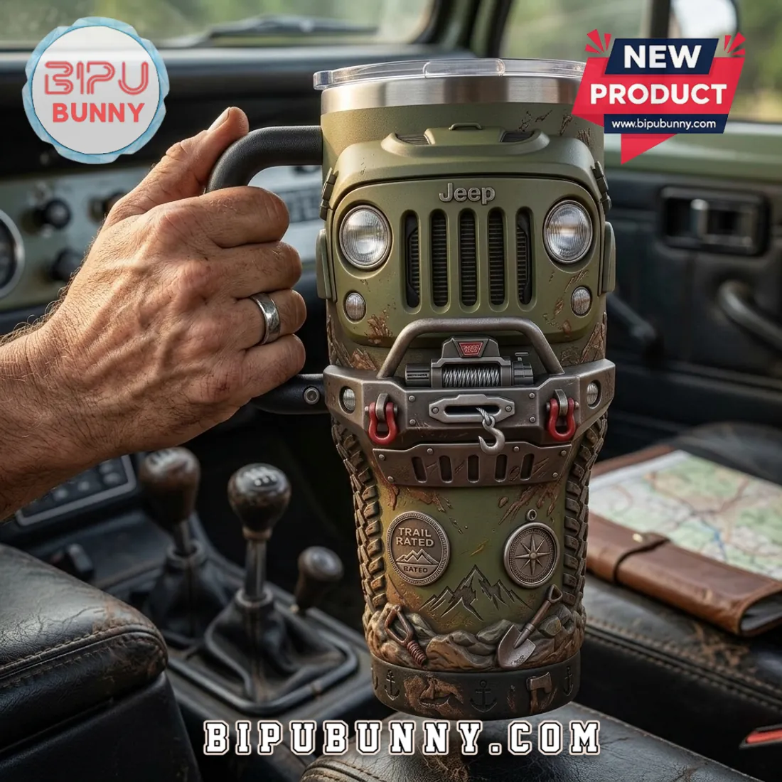 Jeep Trail Rated Olive Drab 3D Sculpted Handle Tumbler Jeep Trail Rated Olive Drab 3D Sculpted Handle Tumbler