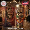 Jelly Roll branded gold stainless steel tumbler with skull, wings, roses, and microphone graphics next to matching box.!