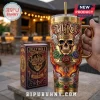 Jelly Roll gold stainless steel tumbler with skull, wings, roses, and Soul of Fire text next to matching purple box.!
