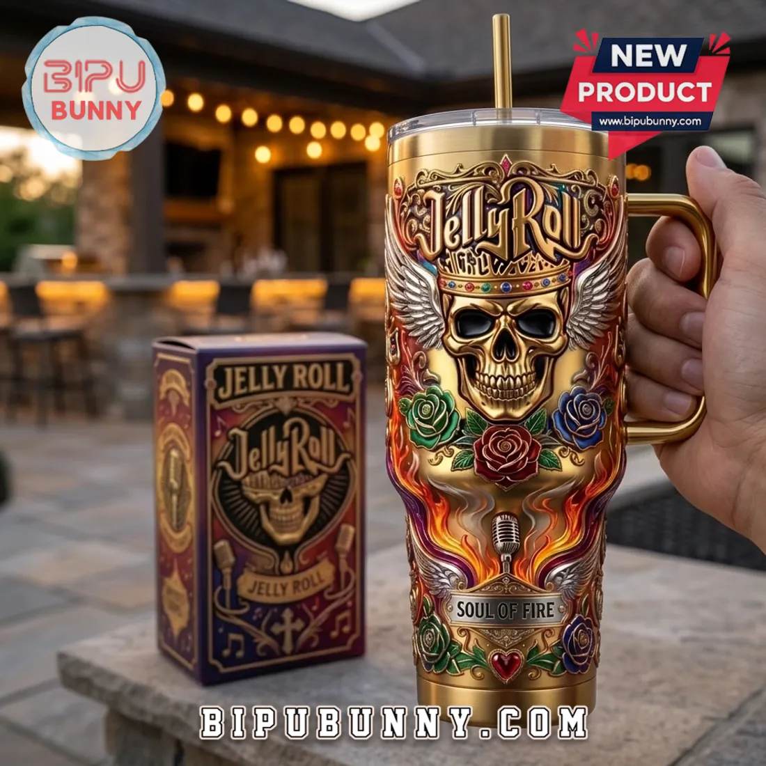 Jelly Roll Soul of Fire Gold Stainless Steel 40oz Tumbler Jelly Roll Soul of Fire Gold Stainless Steel 40oz Tumbler