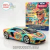 Jimmy Buffett 50th Anniversary Lamborghini diecast model with tie-dye finish, tropical palm prints, and collector card.