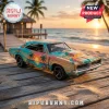 Jimmy Buffett Margaritaville 54th Anniversary custom diecast vehicle parked on a wooden pier against a sunset beach.