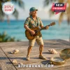 Jimmy Buffett Margaritaville Decorative Wind Chime figurine playing an acoustic guitar on a wooden beach deck.