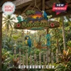 Jimmy Buffett Margaritaville Tropical Sculpted Resin Wind Chime with a blue parrot, palm trees, and hanging metal tubes.