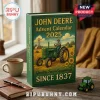 John Deere 2025 advent calendar book with a farmer on a green vintage tractor in a field with sunflowers.!