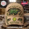 Tan distressed baseball cap featuring a green John Deere tractor graphic, 1837 text, and Nothing Runs Like A Deere slogan.!