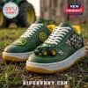 Green leather sneakers with yellow accents featuring a miniature tractor, gear emblems, and 1837 text on a field background.!