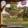 John Deere Heritage Farm wooden wind chime with metal tubes featuring tractor, corn, and barn charms against rural backdrop.!