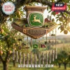 John Deere Heritage Farm wind chime with green tractor icons, metal tubes, corn stalks, and a barn set in an orchard.!