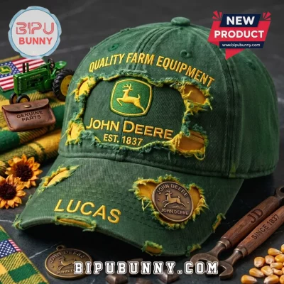 John Deere Personalized Distressed Green Baseball Cap
