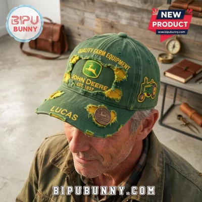 John Deere Personalized Distressed Green Baseball Cap