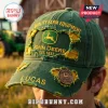 John Deere personalized distressed green baseball cap featuring yellow embroidery and a rugged worn-in fabric finish.