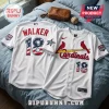White St. Louis Cardinals Jordan Walker baseball jersey with USA All-Star 2026 patches and patriotic number eighteen.!