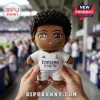 Jude Bellingham Real Madrid plush pillow with curly hair wearing a white number 5 jersey held in two hands.
