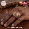 Gold Kappa Alpha Psi fraternity ring with crimson enamel, inlaid diamonds, and Greek lettering worn on a man's finger.!