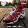 Kappa Alpha Psi branded red and white sneakers with croc-texture finish, white laces, and metallic Greek letter detailing.!