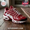 Red and white sneaker with faux crocodile texture, gold KAPPA lettering, and Bipu Bunny branding on wooden floor.!