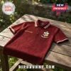 Kappa Alpha Psi Custom Name Polo Shirt in burgundy with textured fabric, Greek crest emblem, and patterned trim.