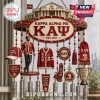 Kappa Alpha Psi fraternity commemorative wind chime featuring a miniature man, cardigan, trophy, and logo in crimson and gold.!