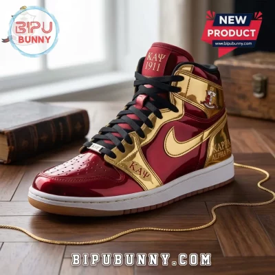Kappa Alpha Psi Metallic Red and Gold Air Jordan 1 High Sneakers
