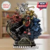 Kingdom Hearts 25th Anniversary statue featuring Sora in multiple color variations and Keyblades on a circular base.!