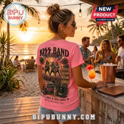 KISS Band Retro Sunset Pink T-Shirt