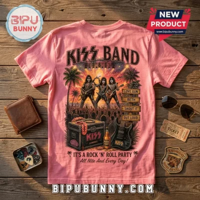 KISS Band Retro Sunset Pink T-Shirt