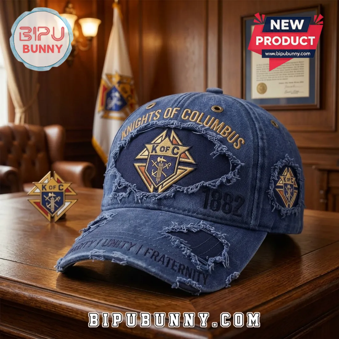 Knights of Columbus 1882 Navy Distressed Baseball Cap Knights of Columbus 1882 Navy Distressed Baseball Cap