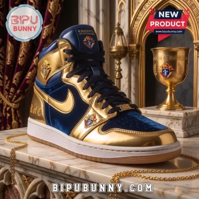 Knights of Columbus Gold Navy Air Jordan 1 High Top Sneakers