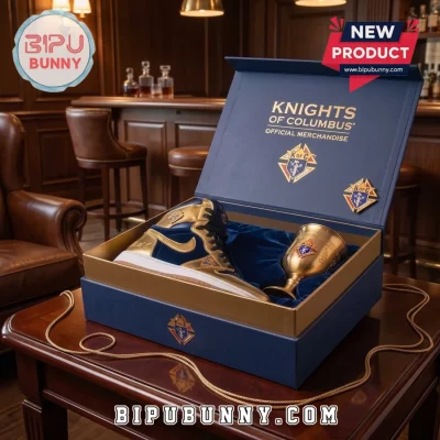 Knights of Columbus Gold Navy Air Jordan 1 High Top Sneakers