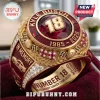 Kyle Busch commemorative championship ring in gold and deep red enamel with number 18, racing motifs, and diamond accents.!