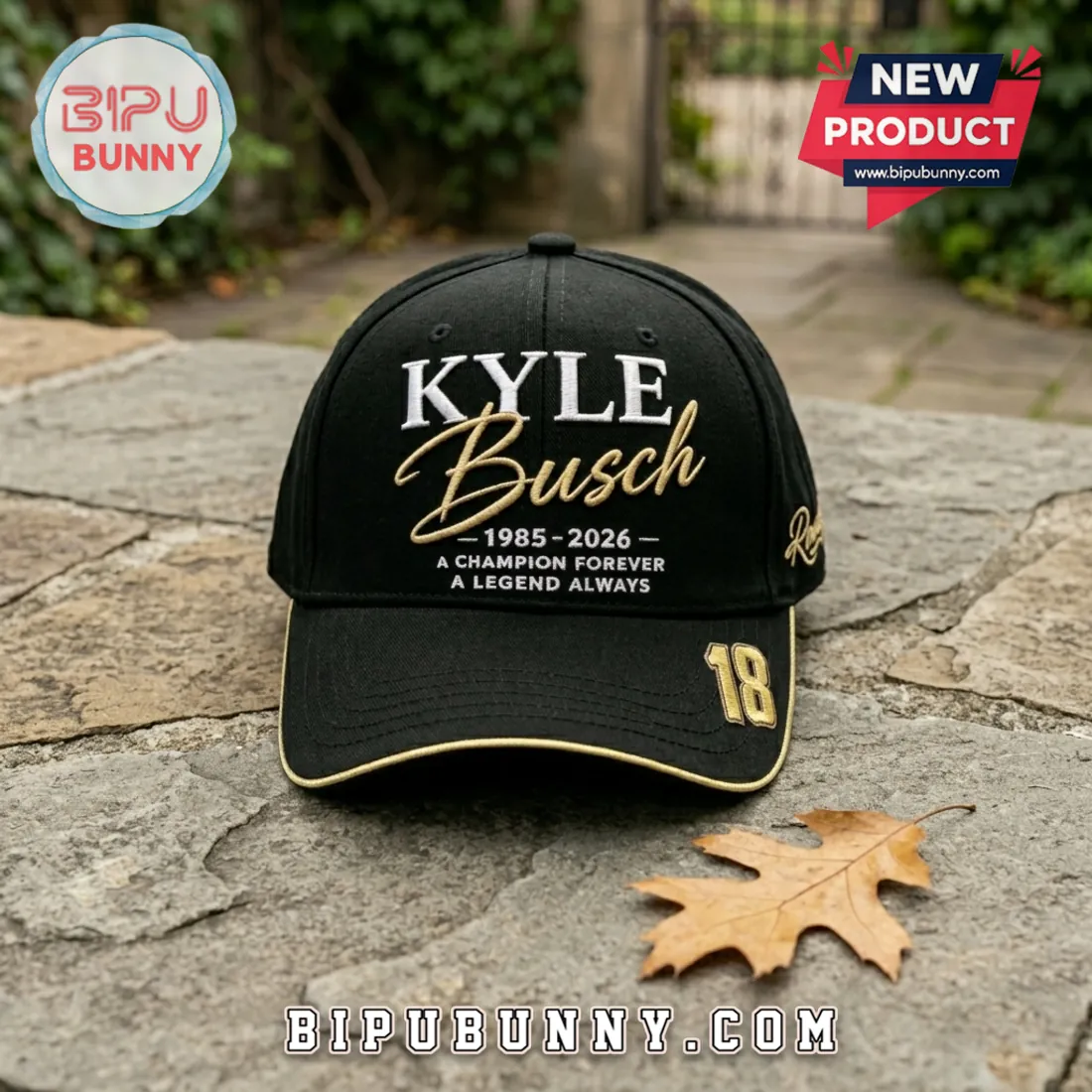 Kyle Busch 1985-2026 Rowdy 18 Embroidered Black Hat Kyle Busch 1985-2026 Rowdy 18 Embroidered Black Hat
