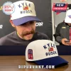 Kyle Busch baseball cap with white front, blue brim, embroidered American flag, and number 8 patch on the side.!