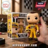 Kyle Busch Legend Sports vinyl figure in yellow racing suit, holding a helmet, beside its branded cardboard display box.!