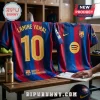 Lamine Yamal number 10 FC Barcelona jersey and matching gold water bottle inside a locker room with a soccer ball.!