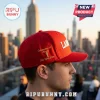 Lamine Yamal New York Yankees Red Snapback Hat featuring Campeones del Mundo text and a trophy graphic on the side.