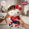 Hello Kitty plush wearing a red Spain soccer jersey with number 19, dreadlocks, and a red bow with 19, holding a soccer ball.!