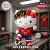 Hello Kitty plush wearing a red and blue Spanish national soccer kit with number 19, dreadlocks, and a red bow.!