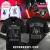 Las Vegas Raiders x Darth Vader black football jersey featuring front and back graphics of the Star Wars villain.