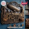 Led Zeppelin Embossed Vintage Metal Wall Key Rack featuring a zeppelin, guitar, microphone, and four hooks for keys.