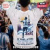 Lionel Messi 2006-2026 World Cup white t-shirt featuring graphic of Messi wearing number 10 jersey against stadium backdrop.