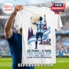 Lionel Messi 2006-2026 World Cup white t-shirt featuring graphic of Messi with a sun, cityscape, and career years printed.