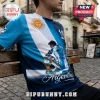 Argentina national football team jersey with Messi illustration, golden sun emblem, and world cup trophy graphic.!