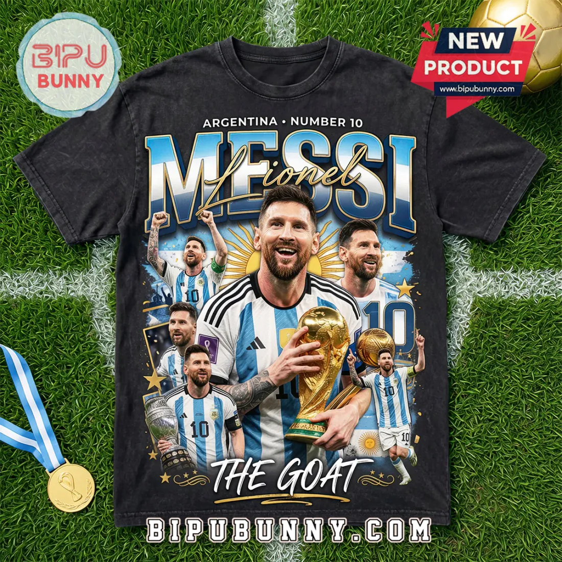 Lionel Messi Argentina The Goat Wash T-Shirt Lionel Messi Argentina The Goat Wash T-Shirt
