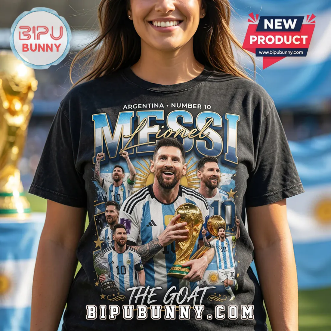 Lionel Messi Argentina The Goat Wash T-Shirt Lionel Messi Argentina The Goat Wash T-Shirt
