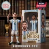Lionel Messi vinyl figure wearing Argentina kit with arms raised, standing next to World Champion Edition display box.!